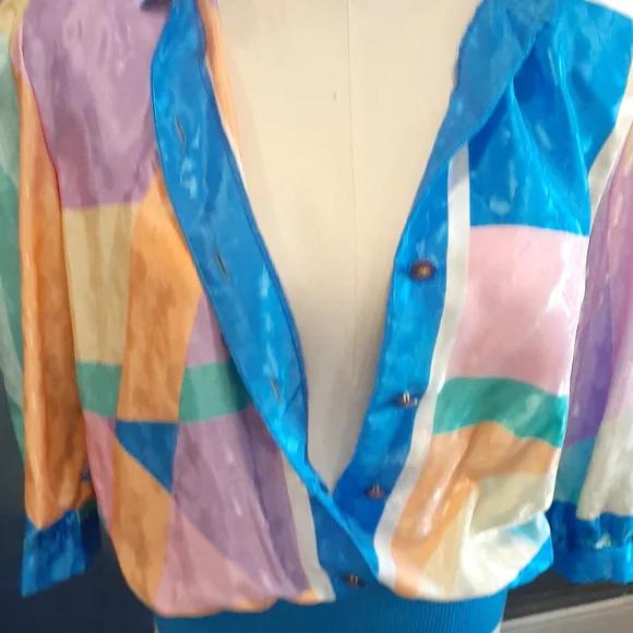 Vintage Y2k Office Siren vibrant color blocking blouse top size 6 - Picture 8 of 15